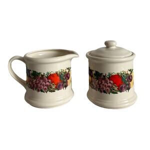 Vtg Cornucopia Small Sugar Bowl Canister w Lid and Creamer Fruit Discontinued